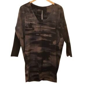 Raquel Allegra Gray black brown Tie Dye PrintLS T-Shirt Mini Dress